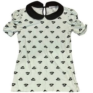 Y2K Forever 21 Mint Green Cartoon Print Peter Pan Collar Top Size Small